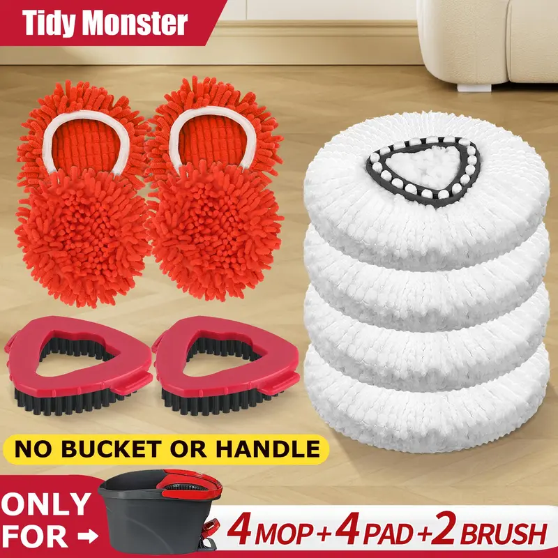 For O-Cedar EasyWring 1-Tank System Chenille, Duster Heads & Microfiber Spin Mop Refills with Scrub Brush , Dusting & Deep Floor Cleaning