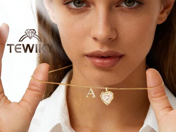 Tewiky Silver Box Chain Scalloped Shell Heart CZ Initial Necklace A–Z Micro Pave Letter Pendant For Valentine's Day gifts summerwins Elegant Necklace Custom Letters Necklace