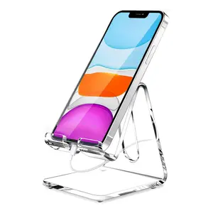 Acrylic Cell Phone Stand, Portable Clear Phone Stand for Desk, Compatible with Phone16 15 14 13 Pro Max Mini 12 11 Plus SE, Switch, Android Smartphone, Pad, Tablet, Desk Accessories Cellphone