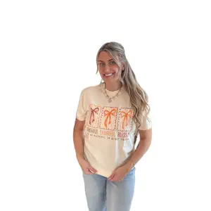 Grateful Thankful Blessed Tee - Cream Color with Bow Design for Everyday Wear