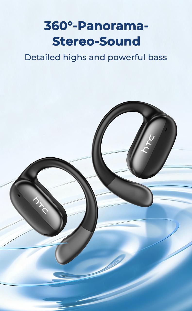 HTC NE58 - Bluetooth 6.0 Low Latency, OWS Open-Ear Comfort, LED Multi-Function Touchscreen, Hi-Fi Sound & HD Calls - Fit for All Scenarios: Travel, Office, Music & Entertainment