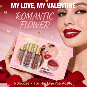 Valentine's Day Essential! 6-Piece Glitter Lip Gloss Set, Waterproof & Hydrating Lip Makeup Cosmetic, Perfect Gift for Her, Glossy