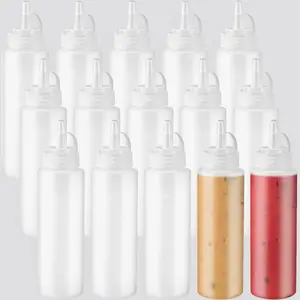 15-Pack 8oz Plastic Squeeze Bottles: Condiment Dispensers with Twist-On Caps, for Sauces, Syrup, Barbecue, Ketchup & Crafts