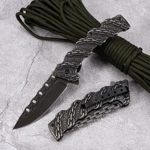 Portable EDC multifunctional lock chain tactical outdoor folding knife, all steel construction; convenient pocket/belt clip, suitable for everyday carry, hiking, camping; outdoor cutting tool designed specifically for climbing and fishing.
