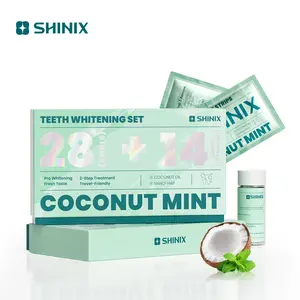 Upgraded Shinix Teeth Whitening Set (14 treaments) - Step ①: 28 Whitening Strips + Step ②: 14 Mouthwash Tablets, Coconut Mint, Oral Care