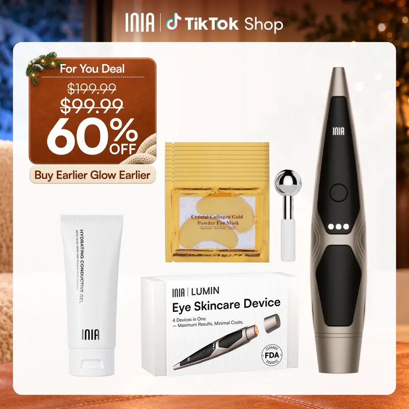 INIA LUMIN 4-in-1 Facial Skin Care Tool Beauty Machine - FDA-Cleared, Rechargeable Battery, 3 Mins Daily for Fewer Lines in 14 Days, Less Puffiness in 21 Days, Lift & Brighten Eyes, Spa-Level Results, Selfcare Summer Gift Idea, Skin Care Tools, Batteries
