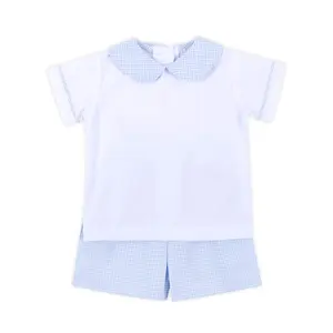 Spring In Blue Seersucker Collared Short Set - Boys Spring Outfit