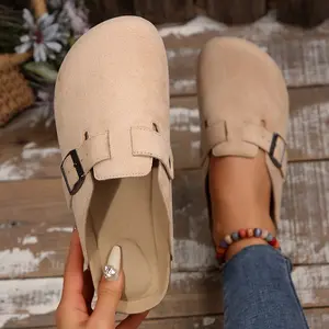 Women's Suede Clogs Adjustable Buckle Mules Potato Shoes with Comfort Cork Footbed
