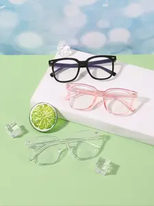 Multicolor PC Geometric Glasses, Eyewear Accessories, 3 Pairs Fashion Durable Design, Perfect Gift for Kids, Anti-Blue Light, Casual Style, All Seasons