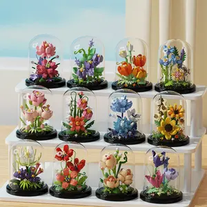 Forever Rose Decorated Flower Bouquet Building Kit with Dust Cover Christmas Gifts for Her Mom Women Festive Iris Block Flower DIY Set for Family Bonding - Crafts