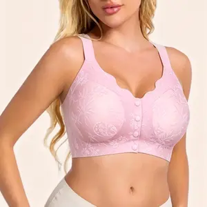 G.L Front Closure Wireless Jelly Bra for Women Full Coverage Support Bra with Adjustable Straps Comfortable Everyday Bra Seamless T-Shirt Bra Smooth Back
