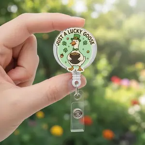 Acrylic Badge Reel: St Patrick’s Goose Artwork, Just A Lucky Goose Text