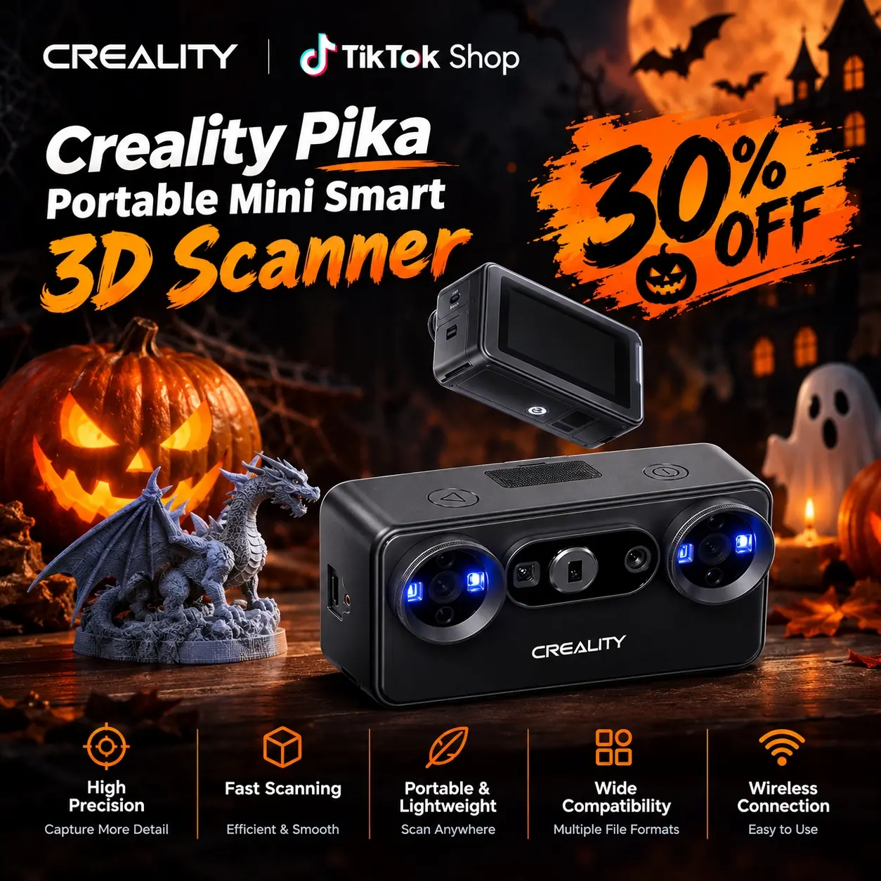 Creality Most Loved Pika Portable Mini Smart 3D Scanner - Built-in Li-ion Battery, 0.03mm High Accuracy, 110FPS Fast Scanning for 3D Model Generation (Computers & Office Equipment, Printers & Scanners), Smart Scanner
