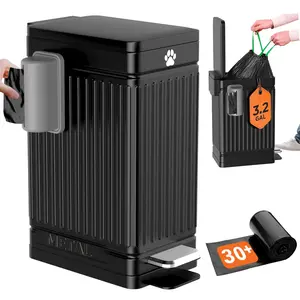 Pupzle Dog Poop Trash Can Outside, 3.2 Gal Metal Dog Waste Trash Can with Lid Outdoor