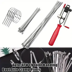 [Hand Tools Kits] 1 Pcs Auto/ATV CV Joint Banding Boot Axle Clamp Pliers with 20 Pcs Stainless Steel CV Joint Boot Band Clamps Set for Most Cars