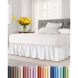 Wrap Around Dust Ruffle Bed Skirt White for Queen Size 12 Inch Drop Easy Fit Elastic Strap Adjustable Pleated Wrinkle Free Brushed Fabric Bedskirt for Women Men Kids Teens