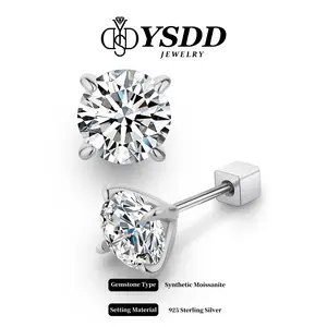 【#163 Screw Back】S925 Classic VVS D Color Synthetic Moissanite Solitare Stud Earrings in 925 Sterling Silver Birthday Mother's Day Gift for Men Women Wedding