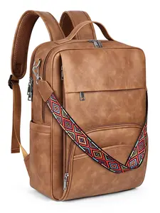 SYTRAH Leather Laptop Backpack, 15.6 Inch Business Computer Bag, Designer College Backpack Travel Backpack with Colorful Shoulder Bag Strap