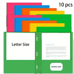 Two pocket folders, 10 packs, two pockets with claws, folder business card holder with pins, suitable for letter size paper, suitable for office home business file cabinet resume combination- 5 Colors