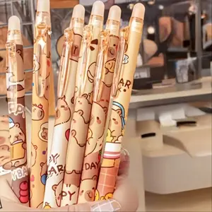 6pcs Side-Press Erasable Unique Pens with Cute Capybara Design, High-Quality Fast-Drying Blue Ink, Ideal for Students and Everyday Use, Writing Stationery, College Student Pen