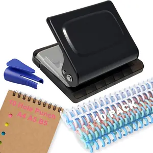 10 Hole Punch Binding Machine for Planner, Manual Binding System with 10 Multi-Color Binder Rings for Making 26 Holes  B5, 30 Holes  A4, 20 Holes  A5 Book, 10 Sheet Capacity - Black