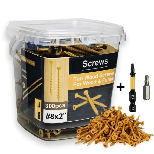 300 sets of deck screw kits T25 slot-head self-tapping wood screws for exterior deck, #8x2" rust-resistant exterior deck screws, yellow galvanized - Easy to install - Extremely suitable for wood fixation