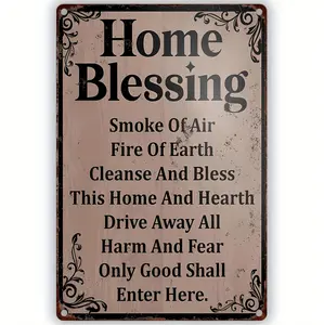 Vintage Metal Wall Art Featuring Family Blessings Inspired by Wicca Witchcraft Halloween and Gothic Themes