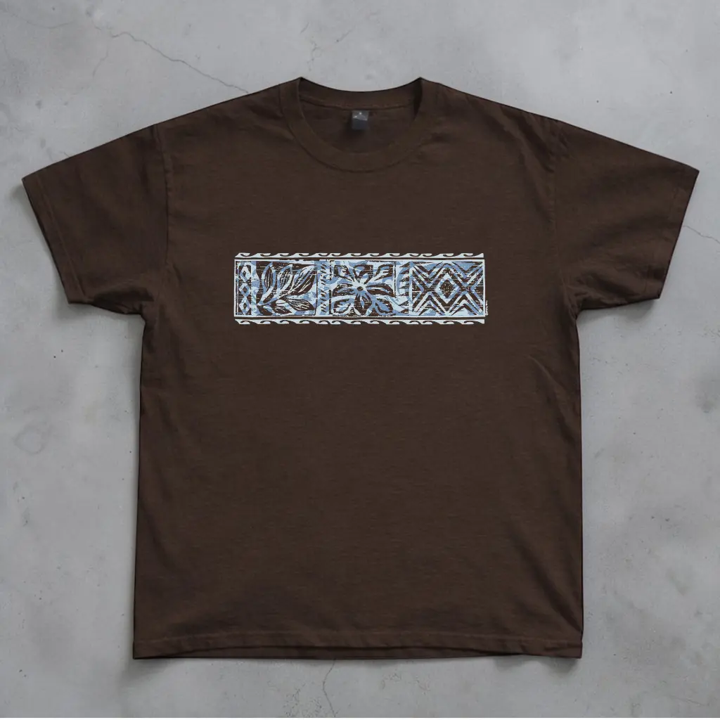 Y2K Brown Tribal Floral Graphic Tee, Vintage 2000s Hawaiian Island T-Shirt, Retro Surfwear Beach Streetwear, Skate Clothing, Coastal Skater Outfit, Tropical Pattern Top, Early 2000s Inspired Unisex...
