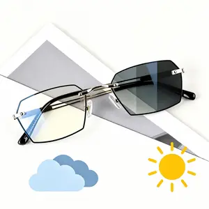 2-in-1 photochromic reading glasses with blue light filter and UV blocking, lightweight semi-rimless readers for indoor work and outdoor activities, anti-glare, eye protection for seniors, soft silicone nose pads