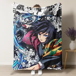 Demon Slayer Hashira Characters Flannel Blanket - Premium Flannel Material Ultra-Soft Warm Throw with Shinobu Giyu Rengoku Collage Art for Beds Couches Anime Enthusiasts Mother's Day Valentine's Day Birthday Gift