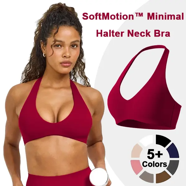 GYMER Women's Seamless Halter Neck Sports Bra Open Back Padded Low Impact Fitness Gym Bralette Soft Workout Activewear Top Hybrid Sports Bra