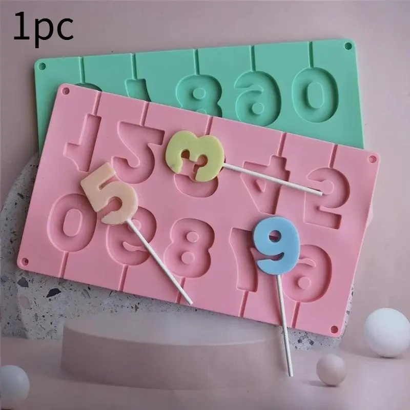 0-9 Number Silicone Lollipop Mold Ice Candy Chocolate Moulds Baking Tool Cake Jelly Candy Mold With Sticks Party Decoration