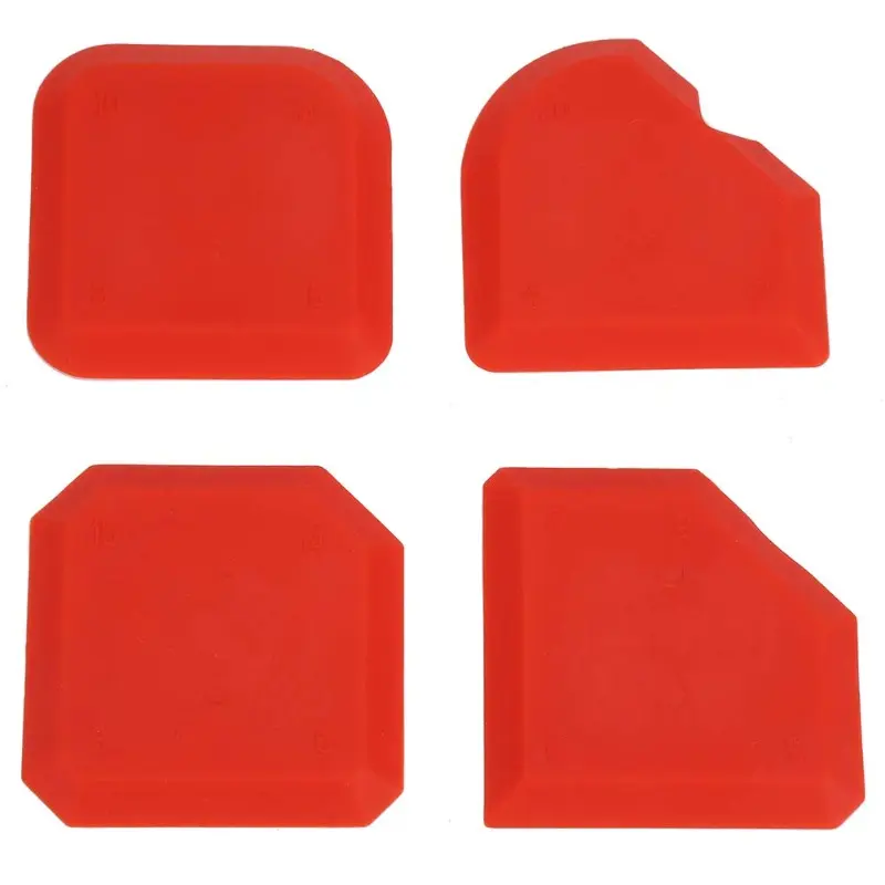 Sealant Scraper Cleaning Tool Kit, 4Count/Set Caulk Finishing Tool Sealant Remover Smoother Finisher Scraper Cleaner Caulking Tool Kit for Kitchen Bathroom Window Floor Joint, Red
