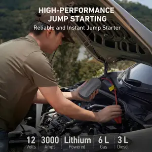 Anqva T400 Car Battery Jump Starter, Car Jumper Starter Battery Pack for Up to 6.0L Gas & 3.0L Diesel Engines, 12V Portable Jump Box with 3 Modes Flashlight and Jumper Cable (grey)