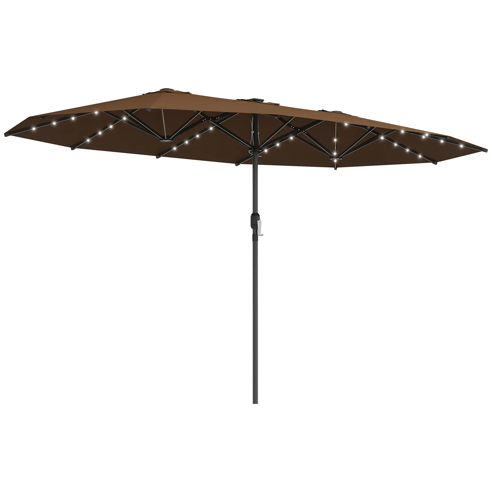 Outsunny 14.8ft Double Patio Parasol - Solar Panel Sun Shield Outdoor Fabric Shade Structure Parasol, Large LED Solar-Lit Outdoor Sunshade Canopy for Garden, Coffee Shop, Solar Panel Parasols