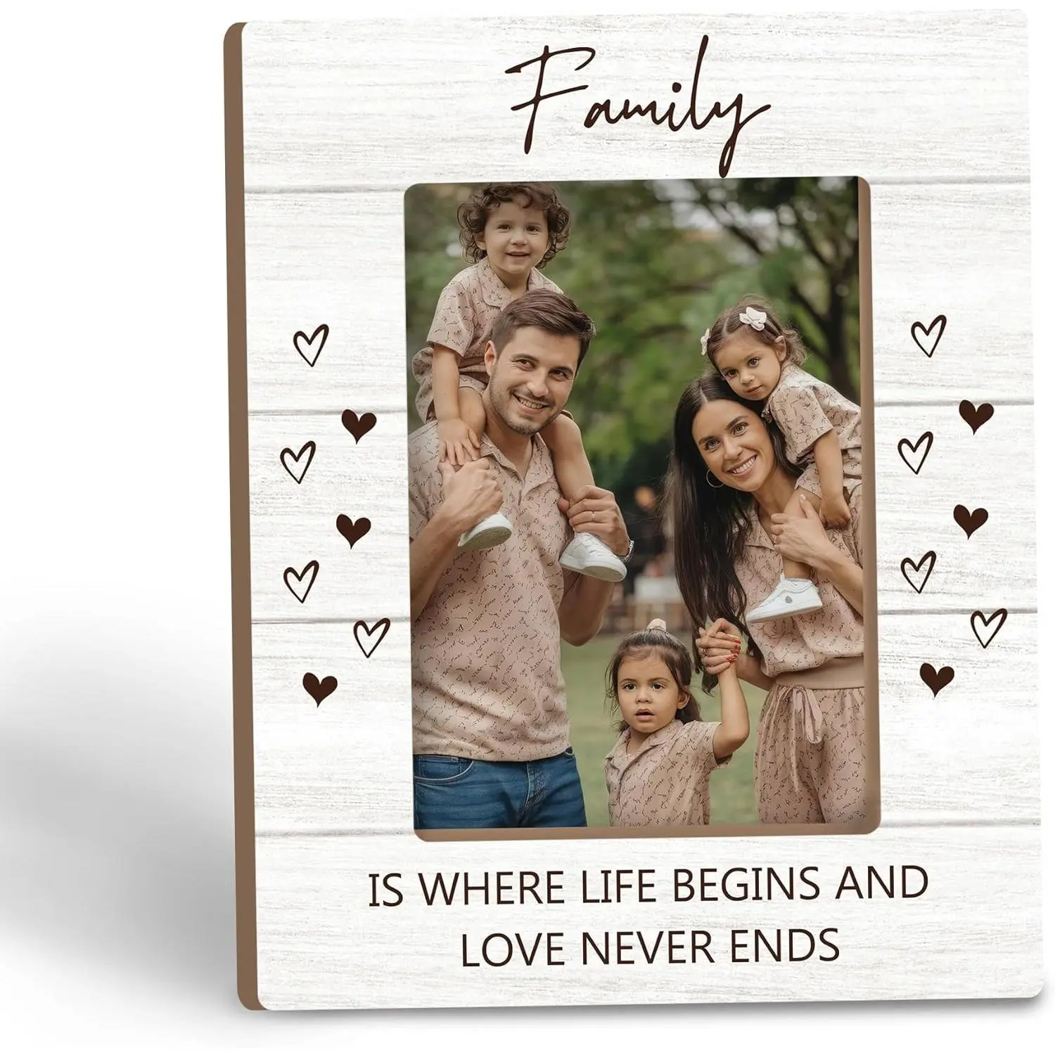Family Picture Frame 5x7, BestFamily Wooden Photo Frame for Tabletop Desk Display, Gifts for Mom Dad Mother’s Day Father’s Day, Family Is Where Life Begins Photo Frame for Home Room Decor