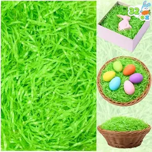 JOYIN 32oz Easter Grass, Pure Light Green Plastic Fake Grass, Shred Raffia for Easter Egg Hunt, Basket Stuffer Fillers, Party Bag Decor Favors, Gift Wrapping