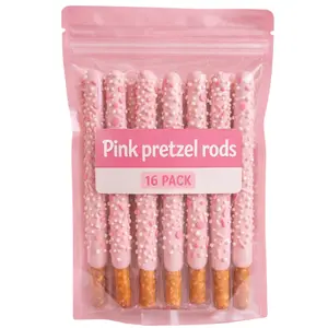 Gender Reveal Pink Chocolate Pretzel Rods with Pink Sprinkles and assorted toppings 16 Count