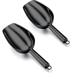 Ice Scoop, 5oz Stainless Steel Canister Small Ice Candy Scoops for Kitchen Dispenser Buffet Jars,  & Sturdy, Multi-use & Mirror Finish, Dishwasher Safe-2 PCS, Black