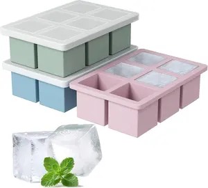 Large  Ice Cube Tray 3Pack,  Big Square Ice Cube Molds for  , Ice Maker Tray with Lid for Freezer, Easy Release (3, Blue+Green+Pink)