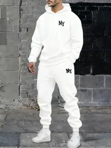 Men's Fall Winter New York Urban Trend Hoodie Sportswear Set, Simple Yet Stylish American Street Style, Casual Fitted Design, Streetwear Tracksuit Set