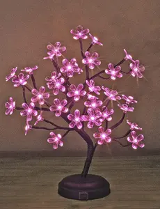 LIGHTSHARE 18-inch Crystal Flower LED Bonsai Tree, Pink Light or Warm White Light, 36 LED Lights, Battery Powered or DC Adapter(Included), Built-in Timer