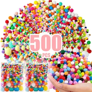 500pcs 8mm Soft Fluffy Craft Pompoms - Vibrant Random Assorted Colors High Elasticity Pom Poms Balls for DIY Projects, Home Decor, Wedding Party Decoration, Party Decoration Supplies & Handicraft Art Kits