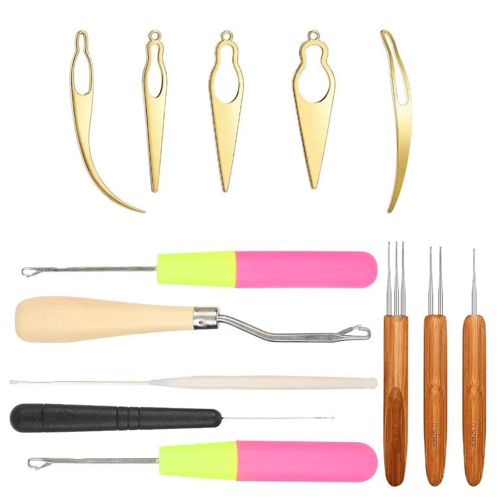 13 Pcs Dreadlocks Tool Set Includes 5 Latch Hook Crochet Needles,3 Dreadlocks Crochet Hook and 5 Locking Hair Extensions Tool for Locs,Sisterlocks,Easyloc Hair,Hand Tools Kits