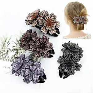 A Set of 4/5 Pcs Glitter Sparkly Crystals Rhinestones Double Flower Hair Claws Clips,Plastic Barrettes Hairpin Clamps Hair Accessories for Women Girls Thick Long Hair,Christmas Party Gifts,Hand Tools Kits