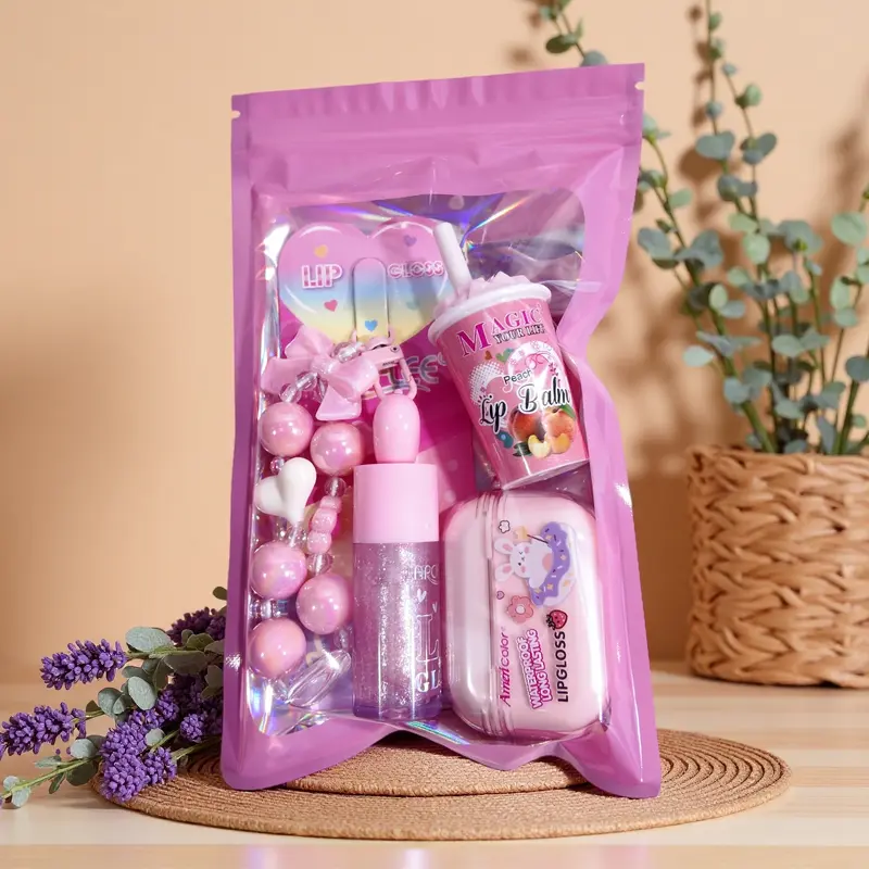 Flower Chain Heart Lip Gloss Set, Fruit Scented Moisturizing Lip Balm, Dual Color Jelly Lip Honey, Perfect Valentine Gift, Lip Kit