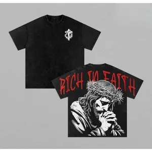 Rich In Faith - Jesus Pray T-Shirt Washed T-shirt Washed, Bible Verse Hoodie, Sweatshirts, Jesus Hoodie, Church Outfit Unisex Oversized Graphic Tee For Men and Women Aesthetic Clothes