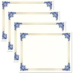 Blue Gold & White Parchment Certificate Papers - Pack of 100, Laser & Inkjet Printer Compatible, for Office, Business Awards, Graduation, School Diplomas, 8-1/2" x 11" 60 lb Text Stock