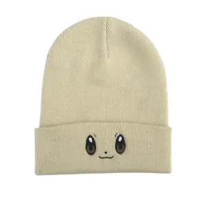 Embroidered Shiny Eevee Inspired Beanie | Beanie Anime Embroidered Beanies Solid Color Trendy Knit Hats Warm Ski Hats For Christmas Gift