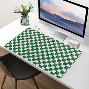 Mackenzie Childs Emerald Check Desk Mat Protector, Waterproof & Non-Slip Base Large Mouse Pad for Home